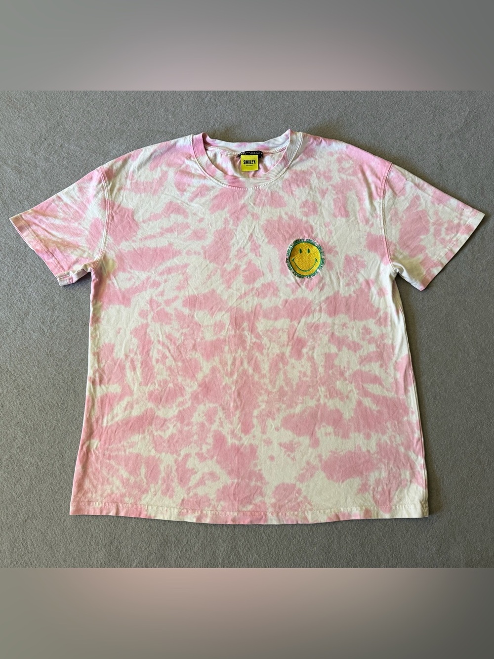 Zara Smiley Originals Womens M Pink Tie Dye Graphic T Shirt Take Time To Smile